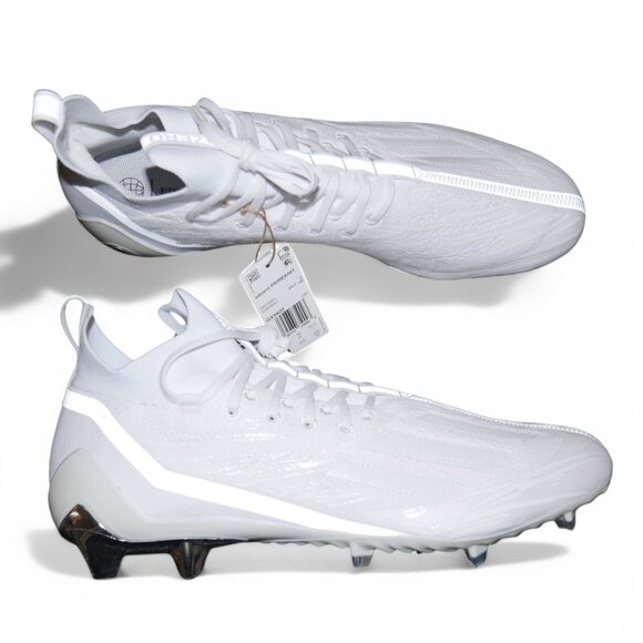 Adidas Adizero Primeknit Football Cleats White Metallic Silver Mens Size 16 - Picture 1 of 11